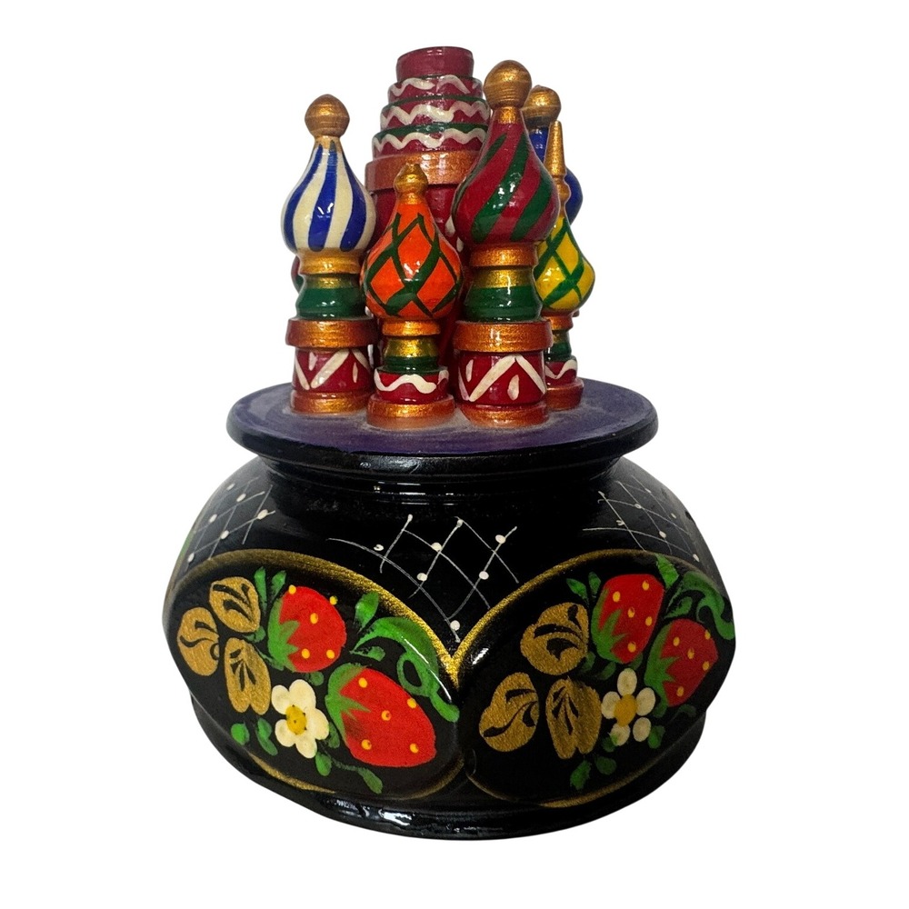 Vintage Russian Khokhloma Hand Painted St Basils Cathedral  music box  *READ